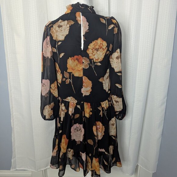 Maison Tara Dress, Size 6, Black with Orange-ish Floral Design - Picture 7 of 7